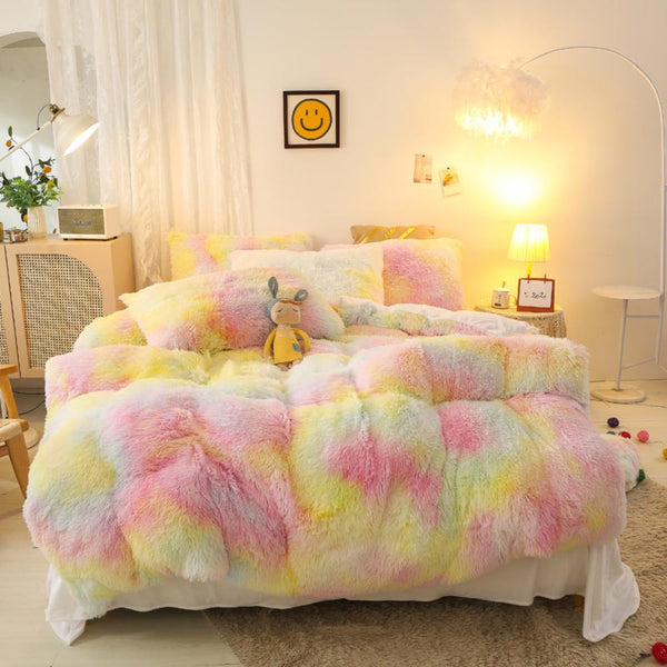 Cotton Candy Plush Fluffy Bedding Set – Sweet Pink and Blue Tie Dye Bedding Set for Girls or Teens
