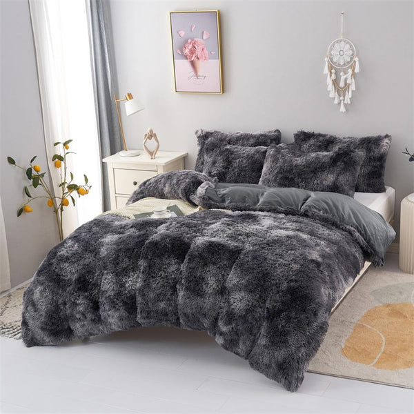 Dark Grey Fluffy Bedding Set – Cozy Plush Charcoal Grey Bed Set for Modern Minimalist Bedroom Style