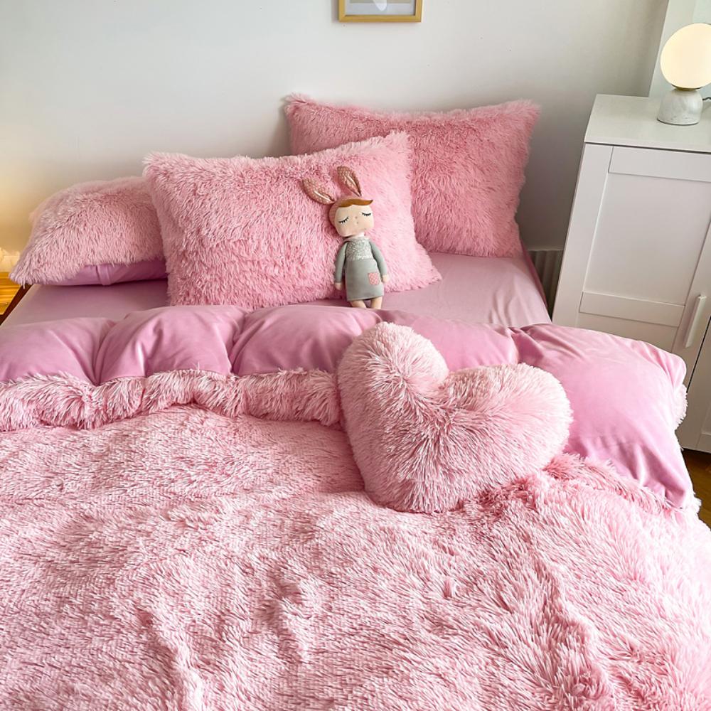 Pink fluffy blanket set hotsell