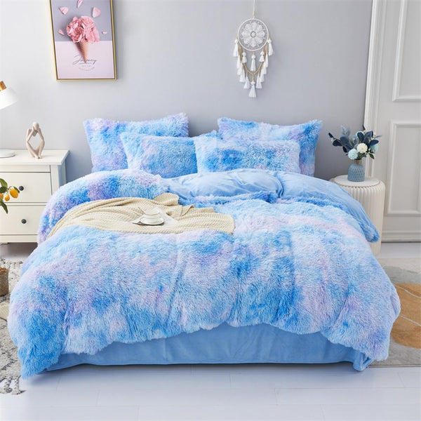 Sulley Blue Fluffy Tie Dye Bedding Set – Cozy, Colourful Plush Bedding for a Dreamy Sleep Experience
